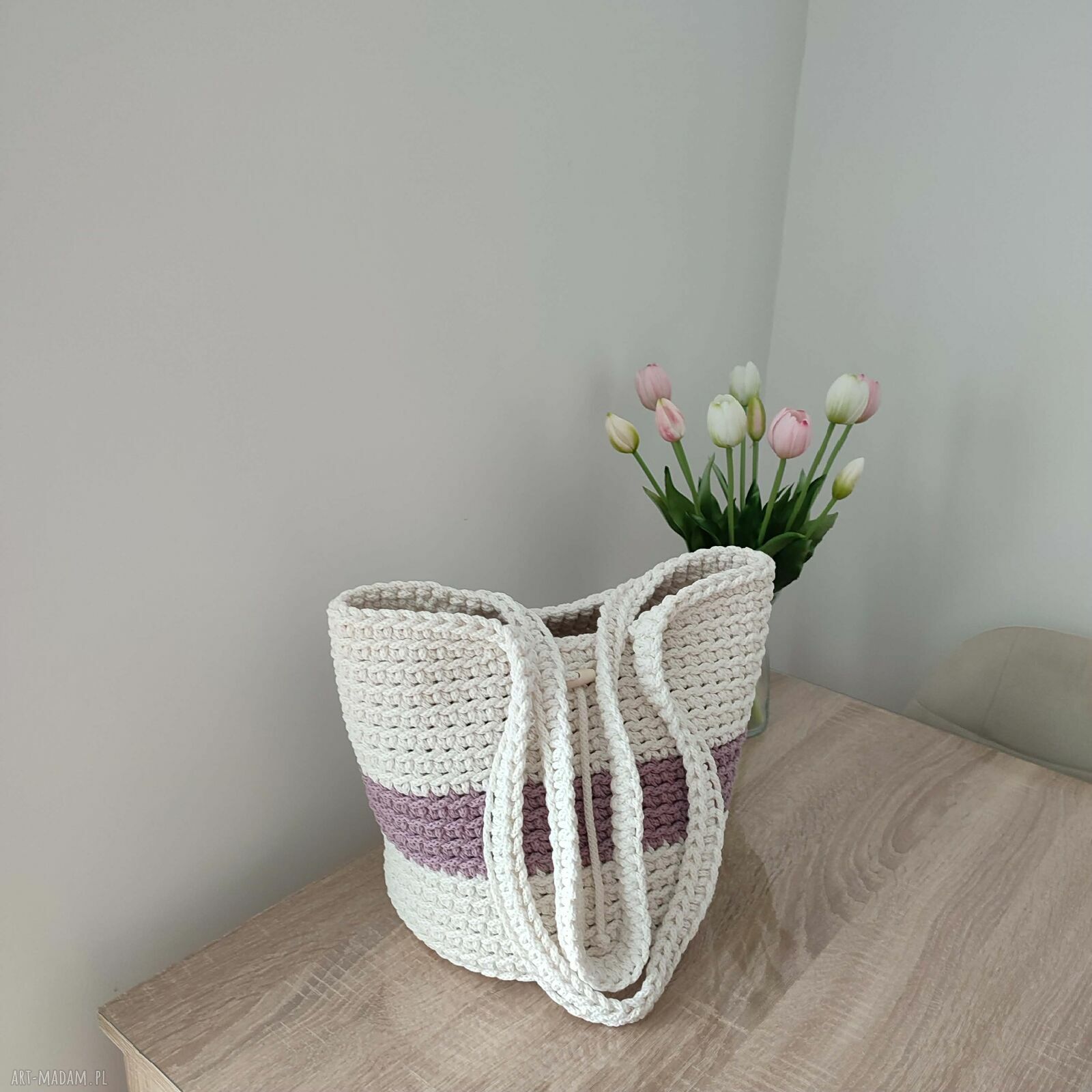Torba szydełkowa na ramię ze sznurka bawełnianego 23 x 30 cm