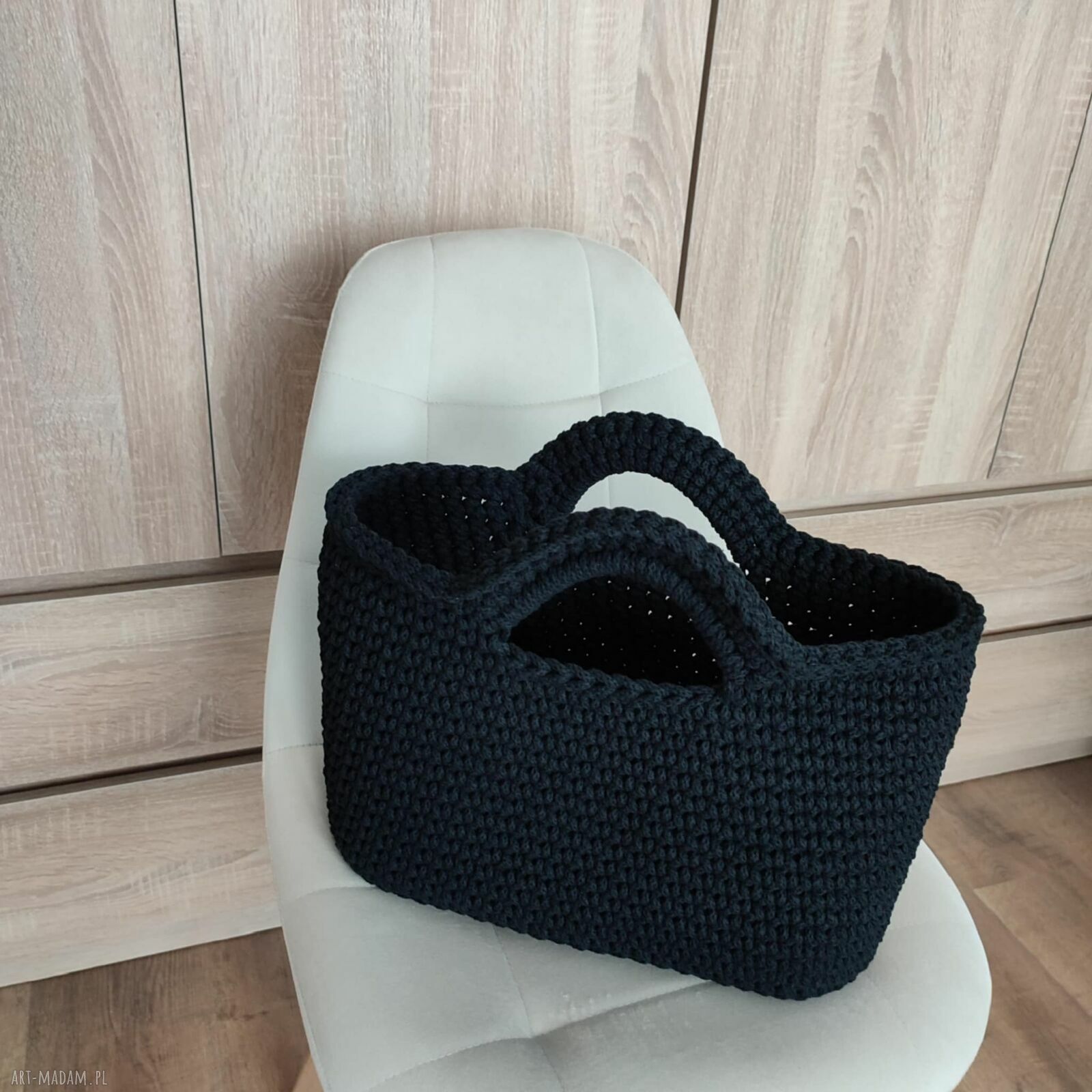 Torba do ręki 35x25 cm - szydełkowy koszyk z polskiego sznurka bawełnianego