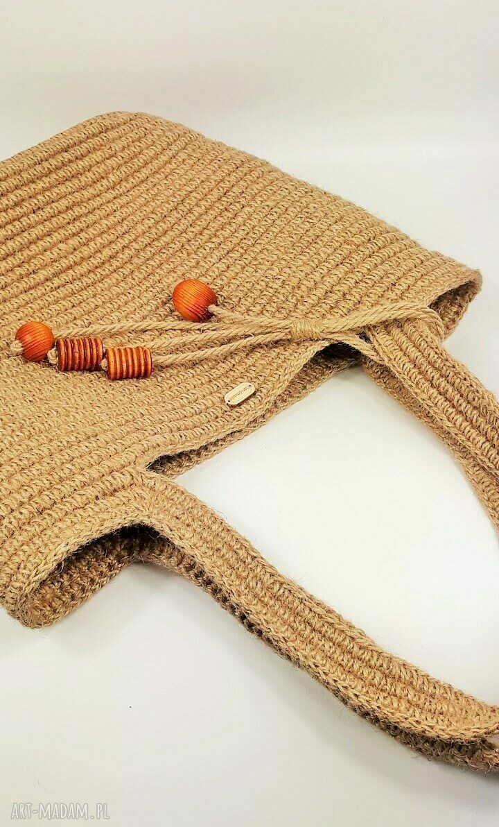 Torba szydełkowa „MIASTO” - jutowa shopper bag na ramię w zgaszonym beżu