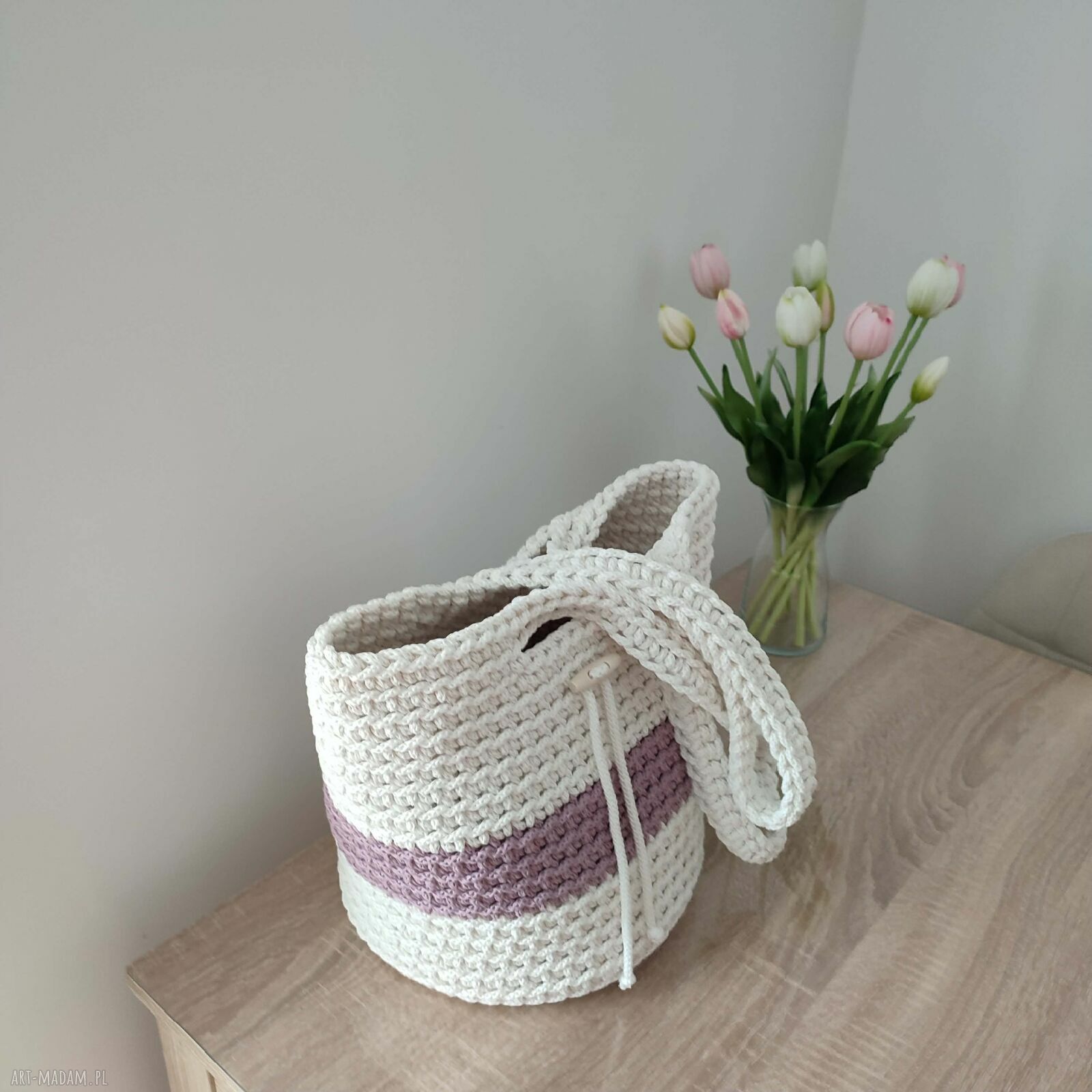 Torba szydełkowa na ramię ze sznurka bawełnianego 23 x 30 cm
