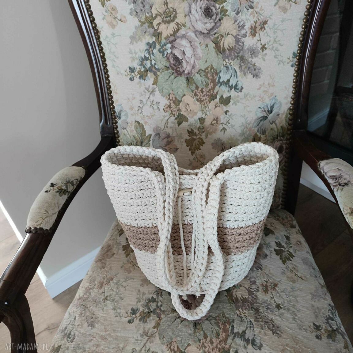Torba na ramię ze sznurka 23 x 28 cm - ręcznie szydełkowana