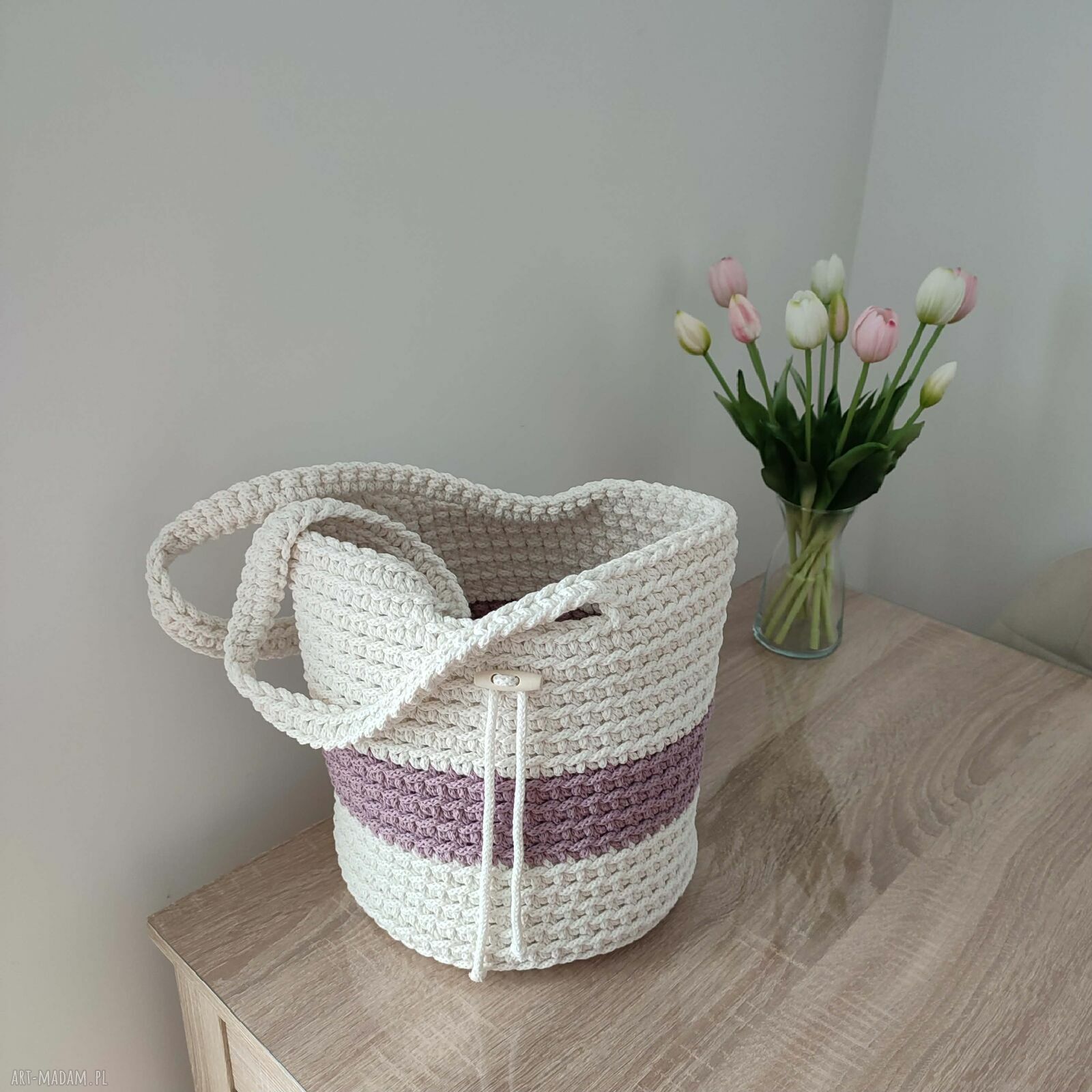 Torba szydełkowa na ramię ze sznurka bawełnianego 23 x 30 cm