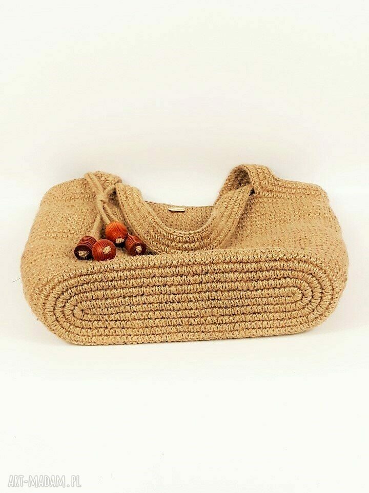 Torba szydełkowa „MIASTO” - jutowa shopper bag na ramię w zgaszonym beżu