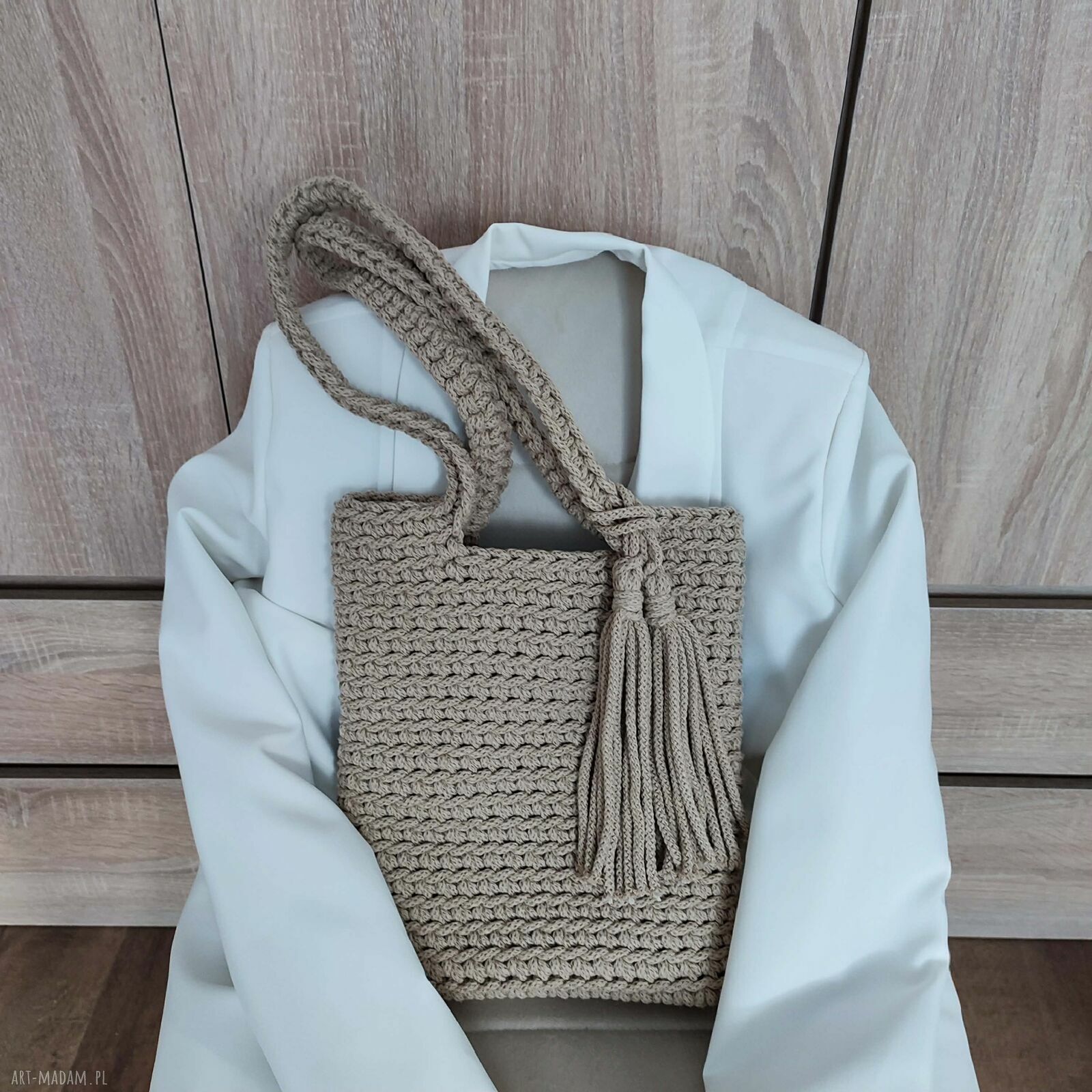 Torba szydełkowa na ramię ze sznurka bawełnianego 25x30 cm