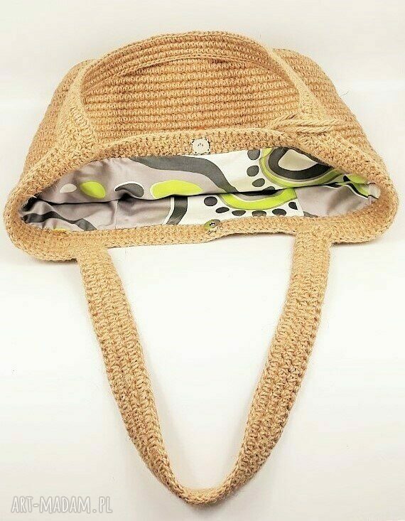 Torba szydełkowa „MIASTO” - jutowa shopper bag na ramię w zgaszonym beżu