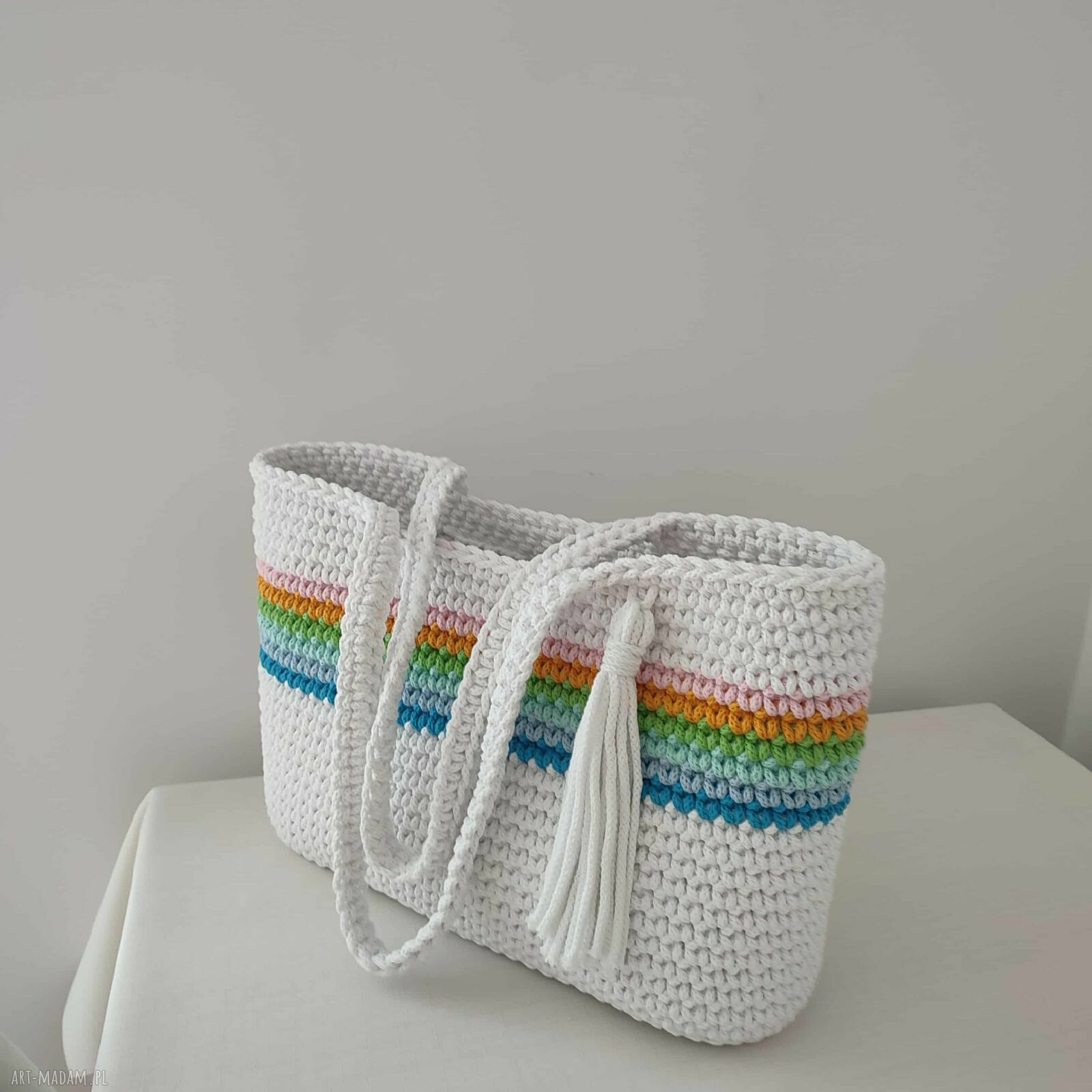 Torba szydełkowa ze sznurka 40 x 30 cm na ramię do pracy