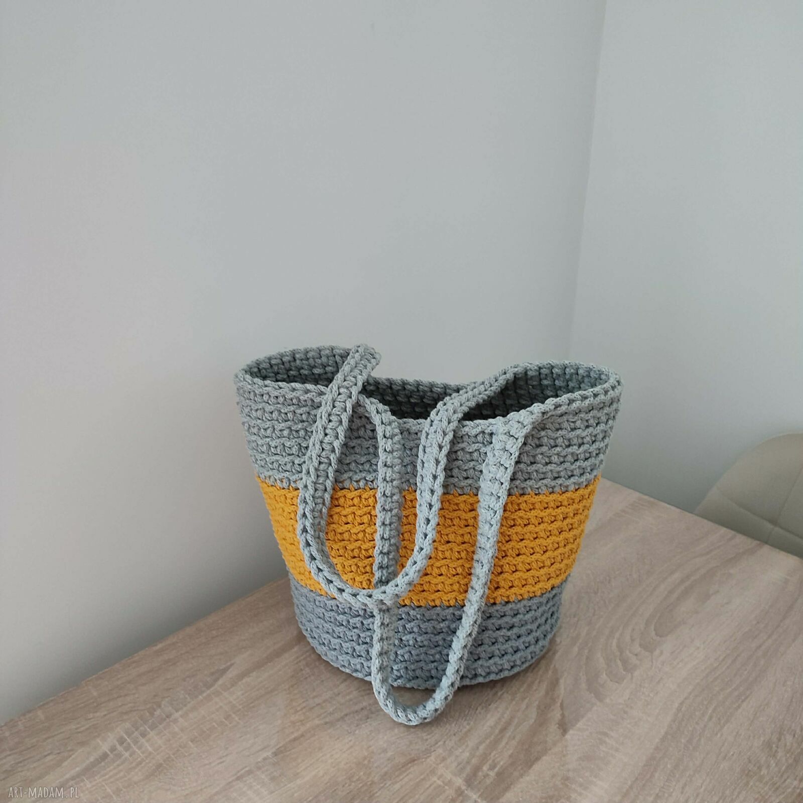 Torba na ramię szydełkowa ze sznurka bawełnianego 5 mm - 23 cm x 30 cm