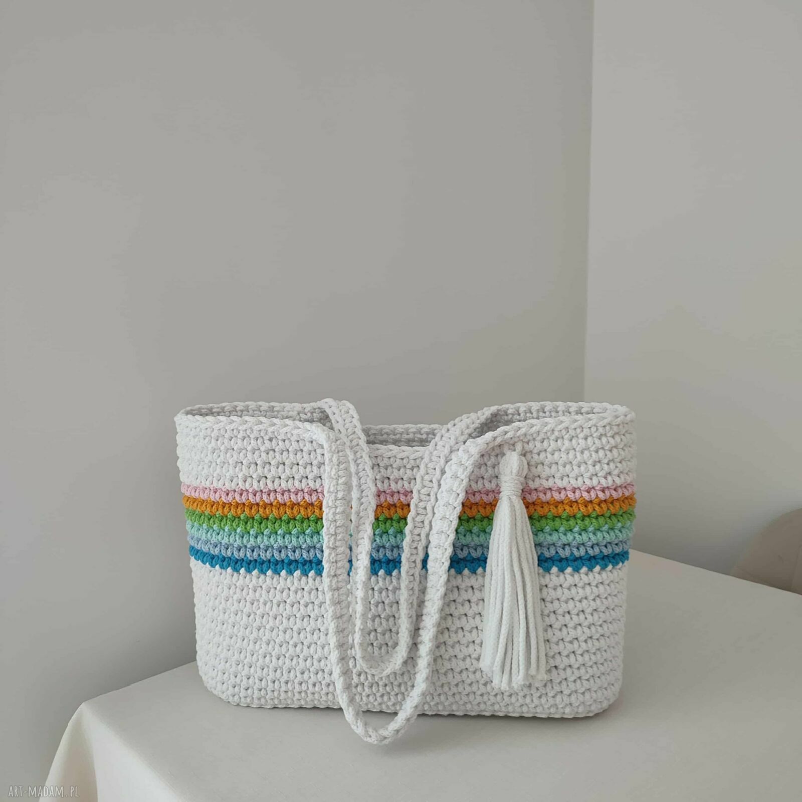 Torba szydełkowa ze sznurka 40 x 30 cm na ramię do pracy
