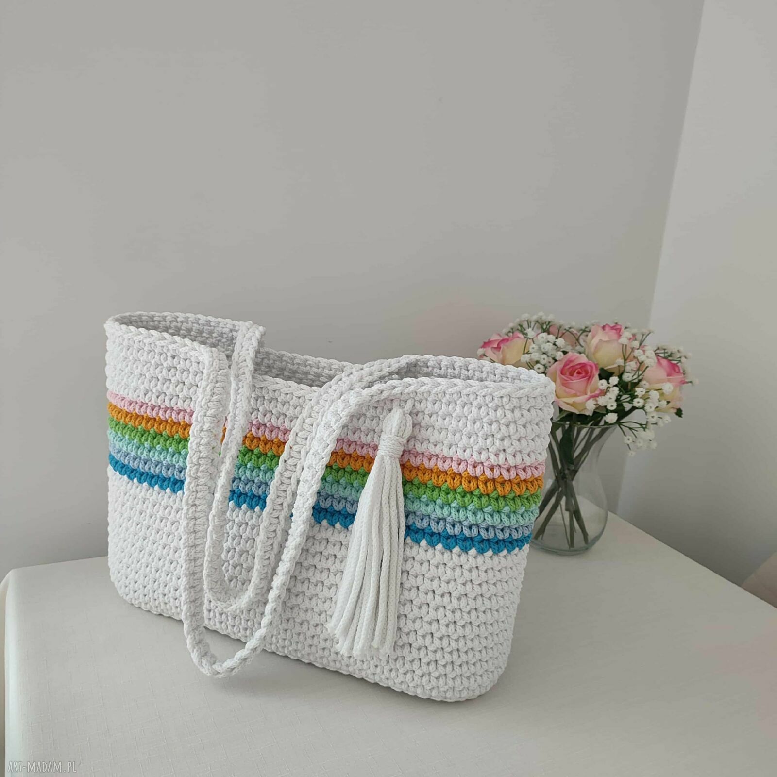Torba szydełkowa ze sznurka 40 x 30 cm na ramię do pracy