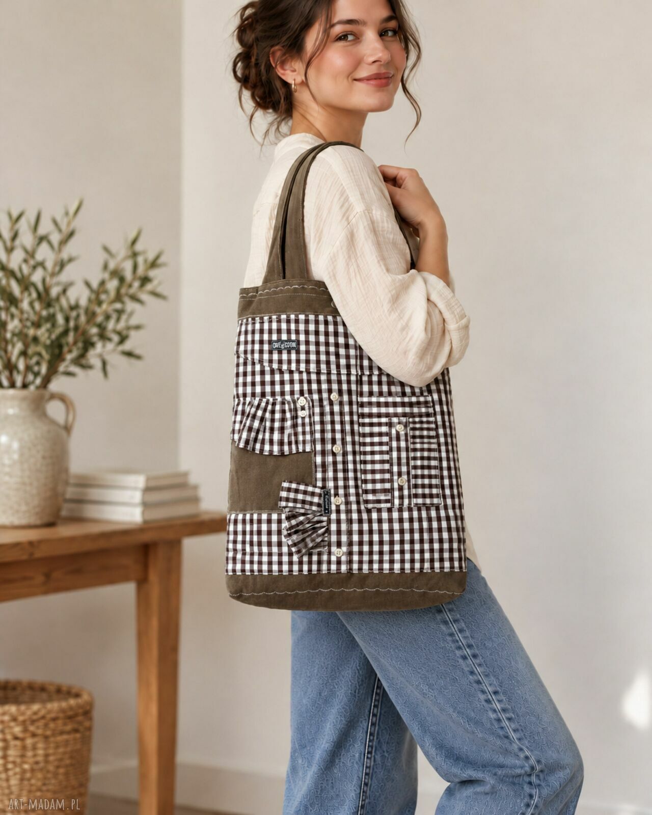 Torba na ramię Tasia "Może kawa" - duża shopperka handmade