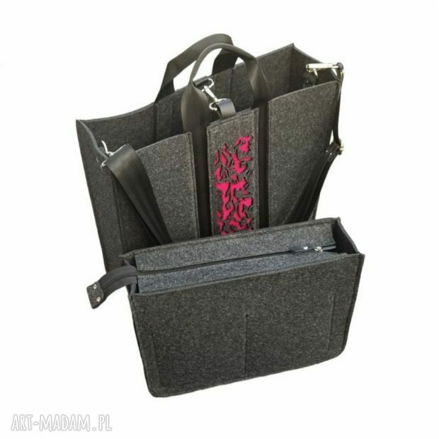 Torba Filcowa XXL z Organizerem 2w1 - Grafitowa i ażur w fuksji