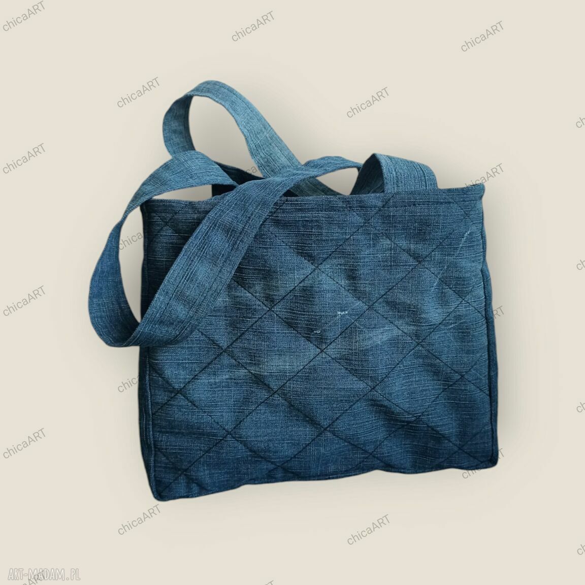 Torba jeansowa wyszywana kamieniami hematytu Blue Collection - Lara