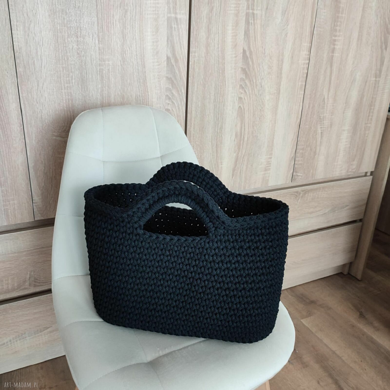 Torba do ręki 35x25 cm - szydełkowy koszyk z polskiego sznurka bawełnianego