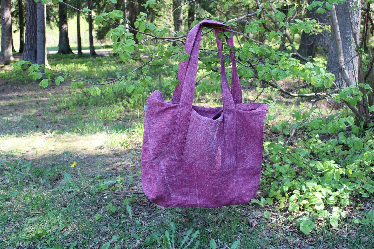 Duża torba lniana na ramię 100% len 56x52 cm - bordowy wytarty