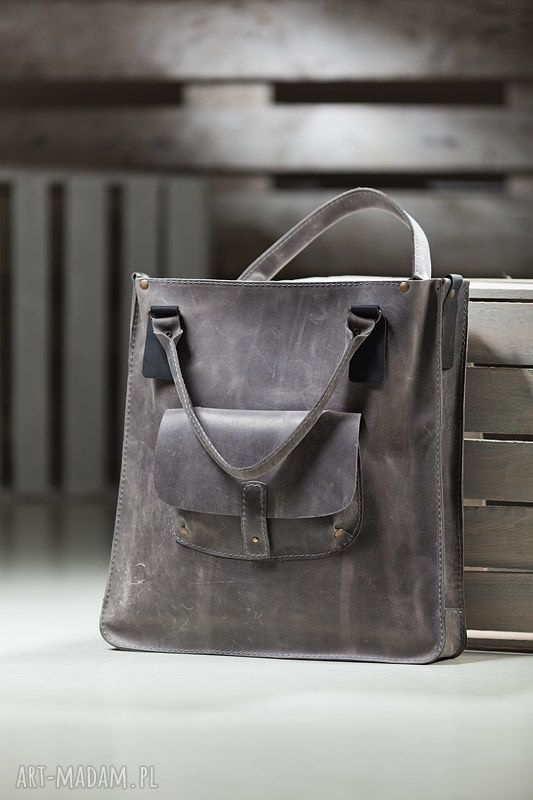 Ręcznie robiona szara torebka skórzana na ramię i do ręki - NavahoClothing