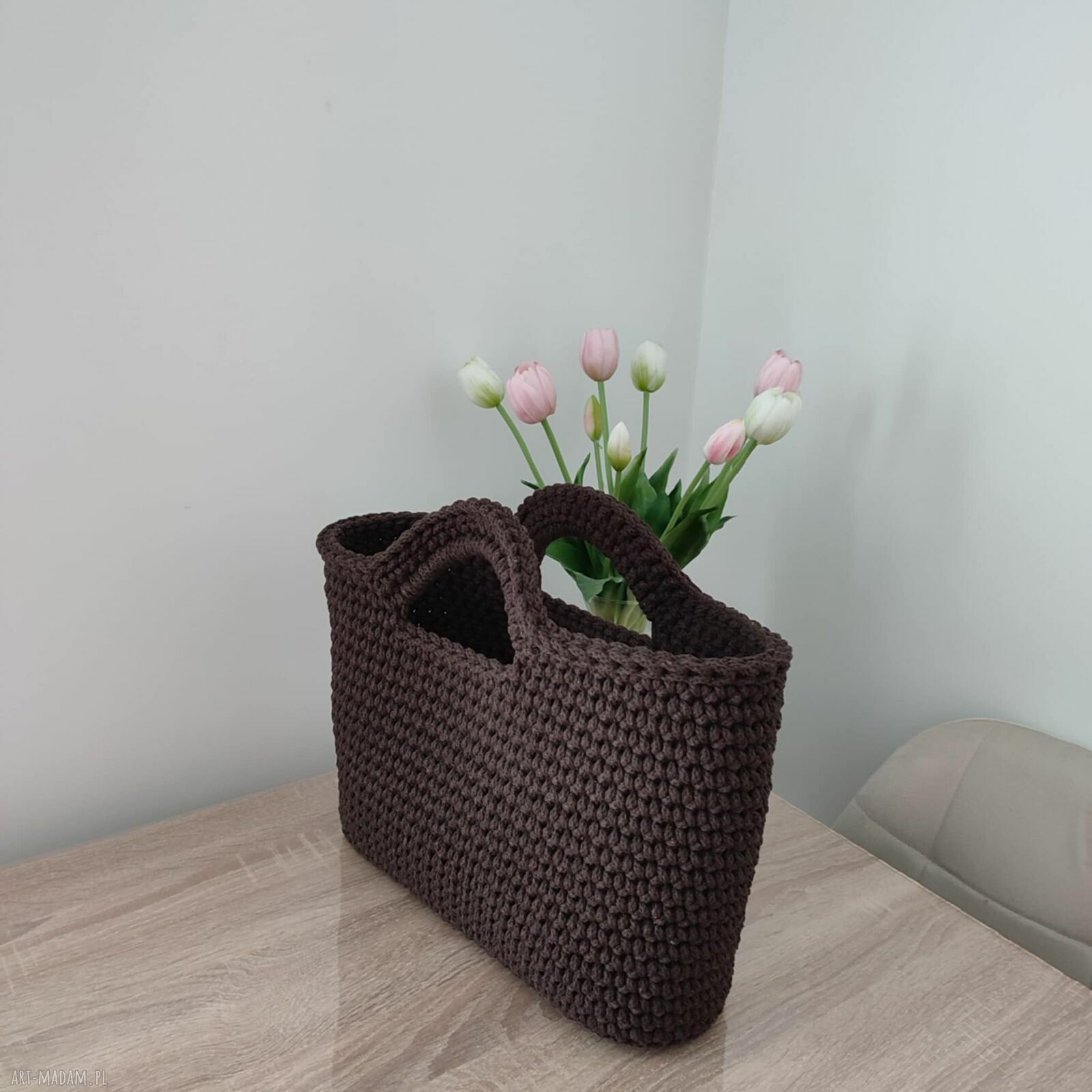 Torba ze sznurka szydełkowa do ręki 35x25 cm - ręcznie robiona