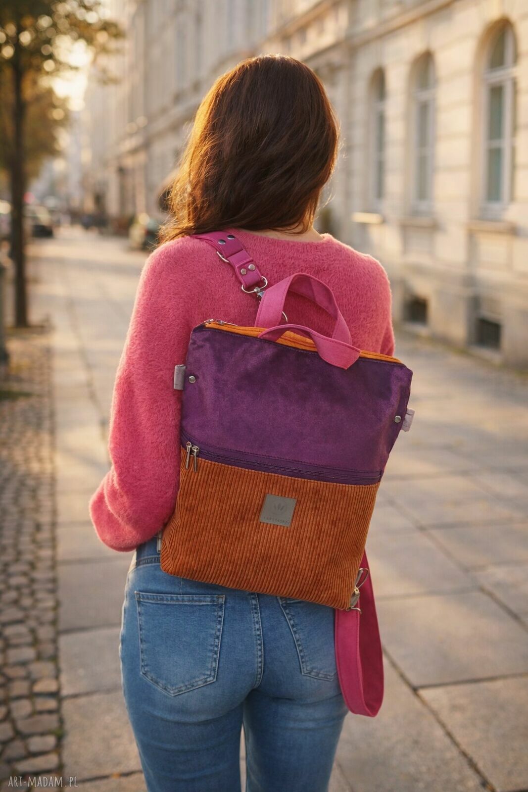 Torba plecak 2w1 Ibiza w odcieniach różu - sztruks i welur tapicerski