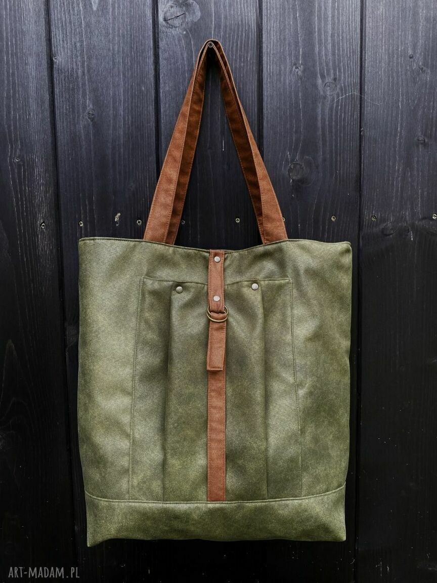 Torba tote XXL - zieleń, koniak (wegańska)