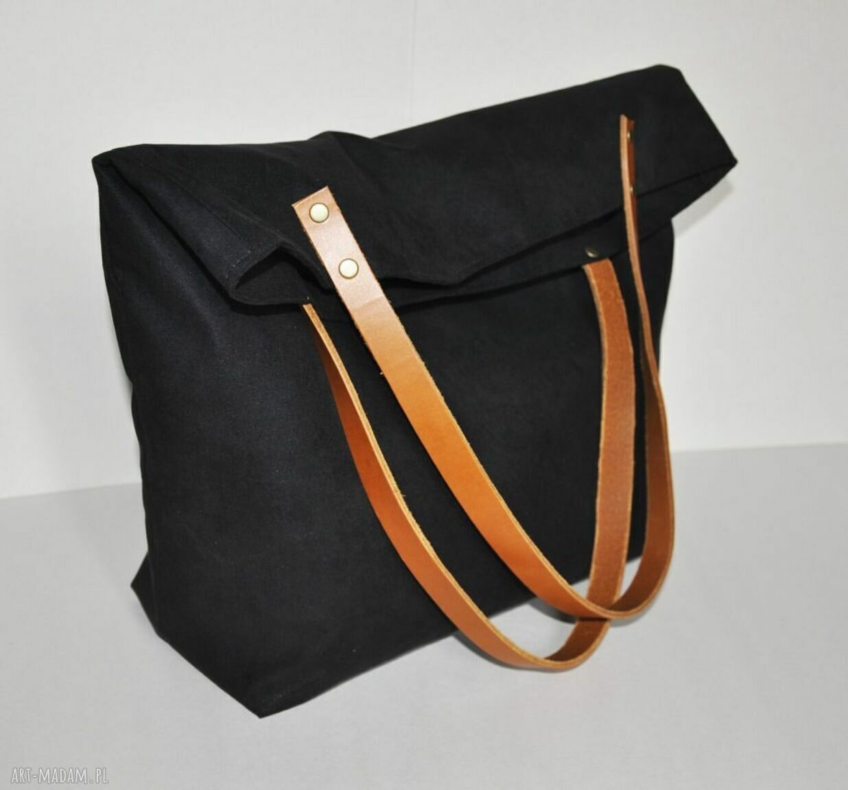 Torba tote XXL czerń - elegancka torebka na ramię (handmade)