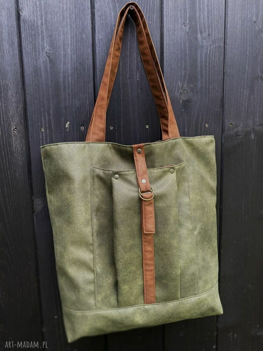 Torba tote XXL - zieleń, koniak (wegańska)