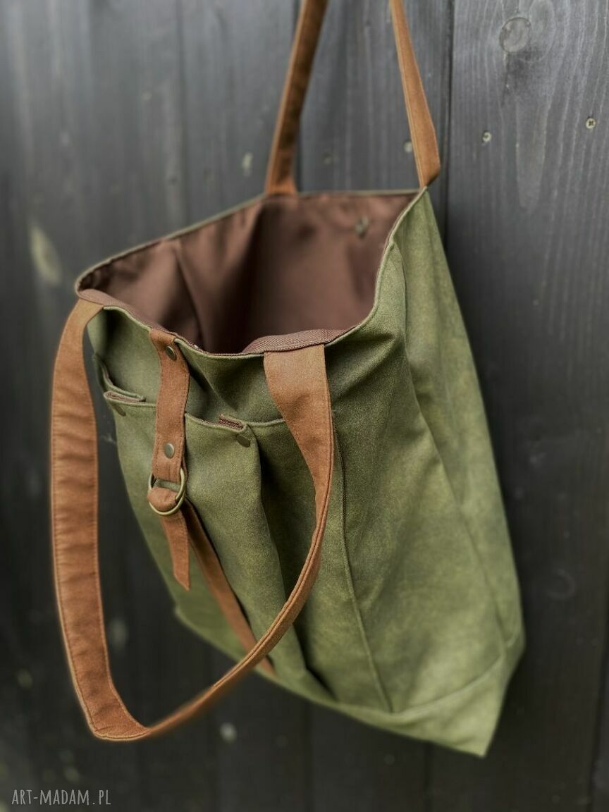 Torba tote XXL - zieleń, koniak (wegańska)