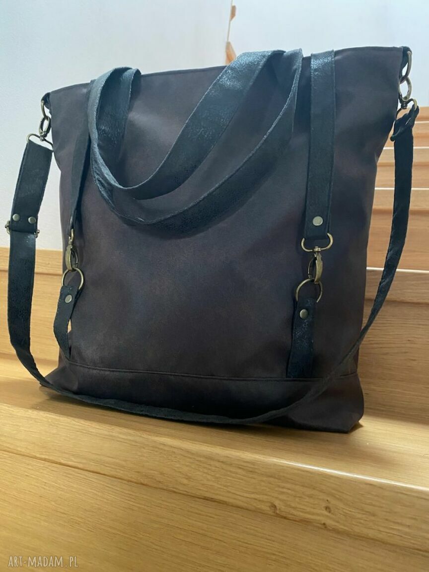 Torba tote XXL na ramię - brązowa wegańska z nubuku syntetycznego (mieści A4)