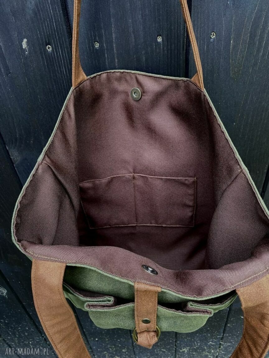 Torba tote XXL - zieleń, koniak (wegańska)