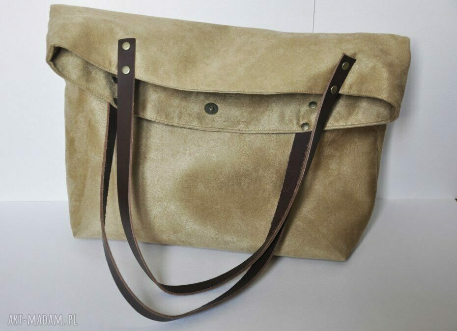 Torba tote XXL beżowa w kształcie worka - handmade