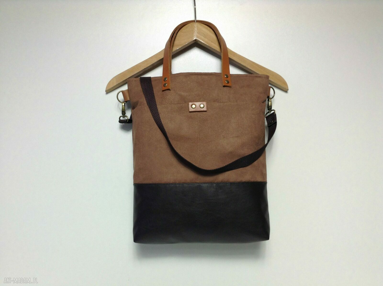 Torba na ramię i do ręki handmade A4 - brązowa eco-skóra i alcantara