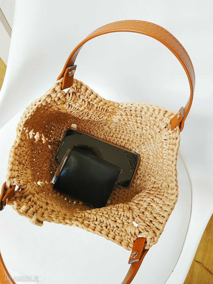 Torba Tulip Bag - ażurowa torebka na szydełku do ręki, beżowa 27x27 cm