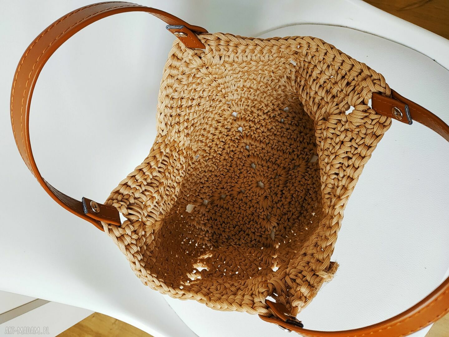 Torba Tulip Bag - ażurowa torebka na szydełku do ręki, beżowa 27x27 cm
