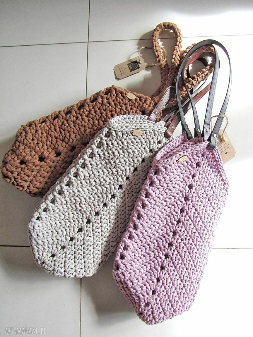 Torba shopper ze sznurka w brudnym różu - ręcznie robiona