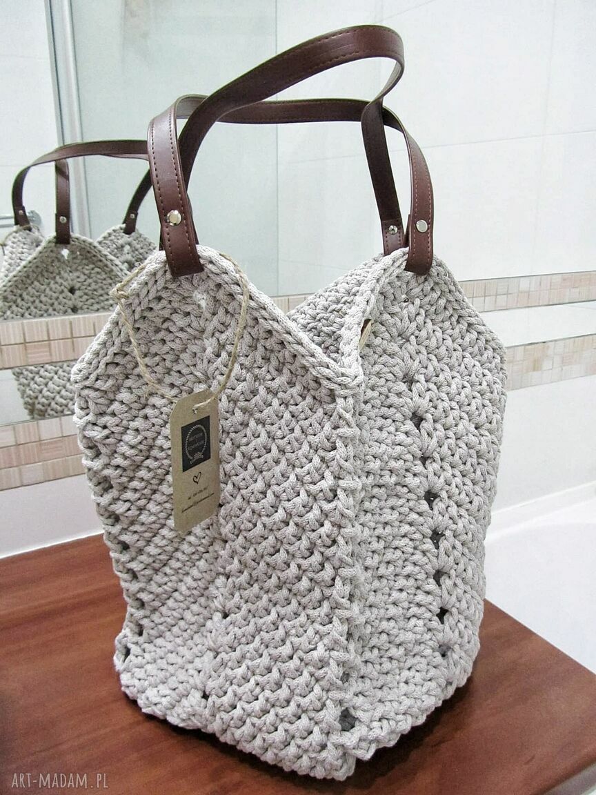 Torba typu shopper ze sznurka na ramię - ręcznie szydełkowana