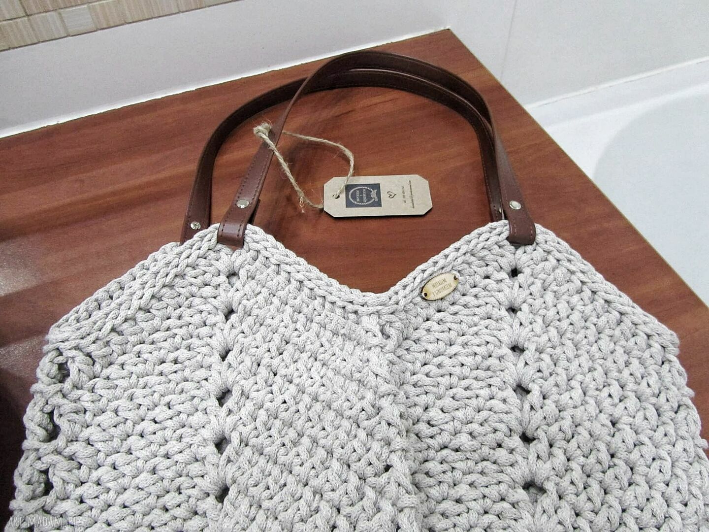 Torba typu shopper ze sznurka na ramię - ręcznie szydełkowana