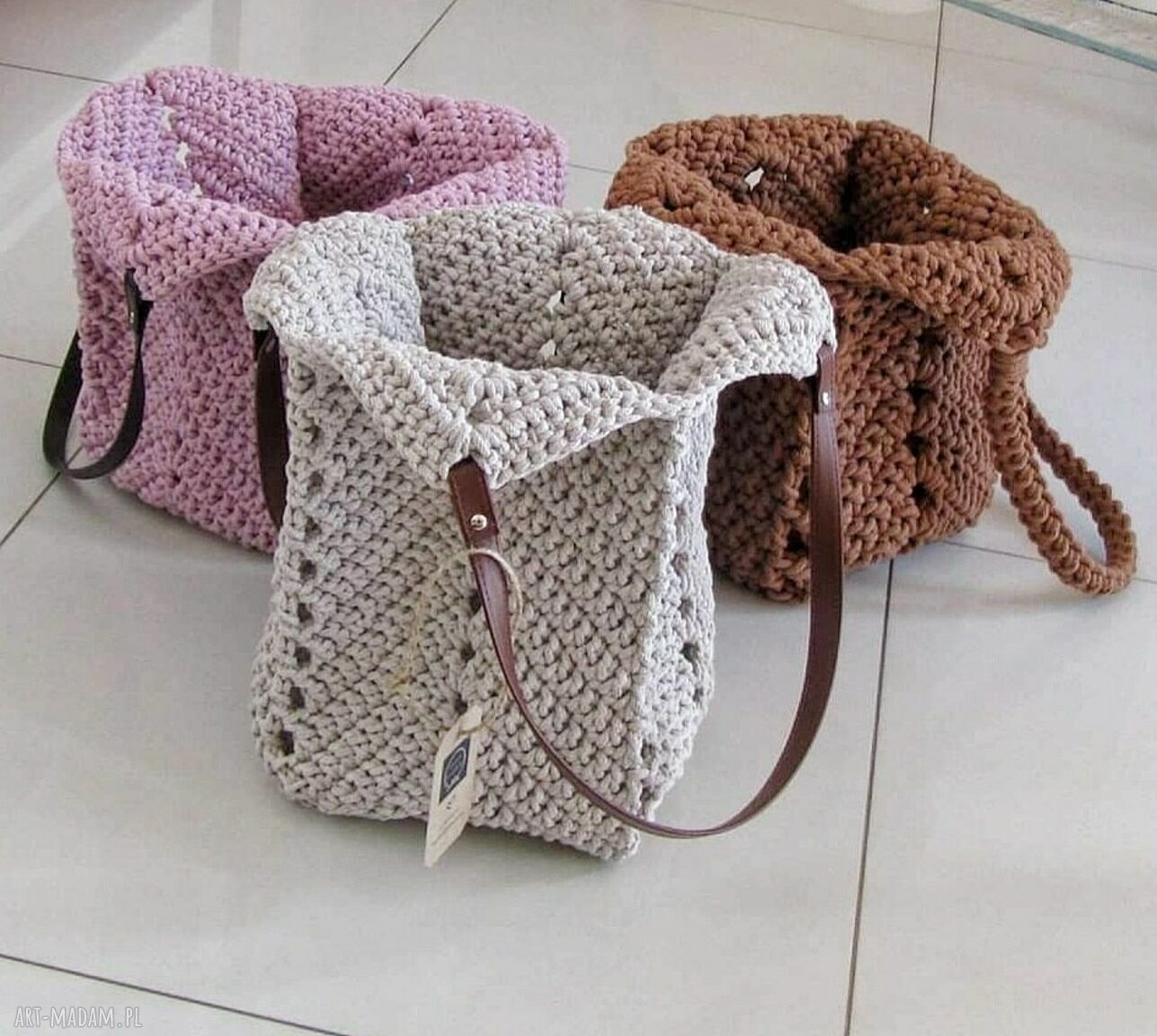 Torba typu shopper ze sznurka na ramię - ręcznie szydełkowana