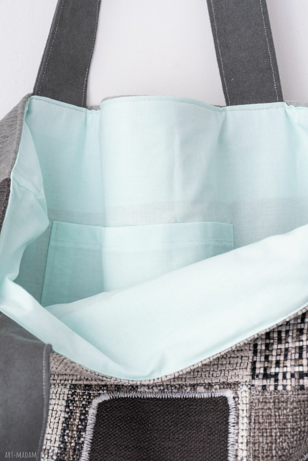 Torba na zakupy Geometria szara - patchwork