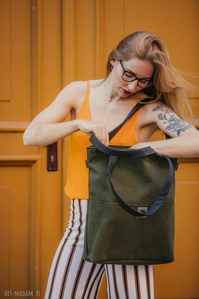 Torba khaki z grubego wodoodpornego nubuku Bukara - na ramię lub na skos