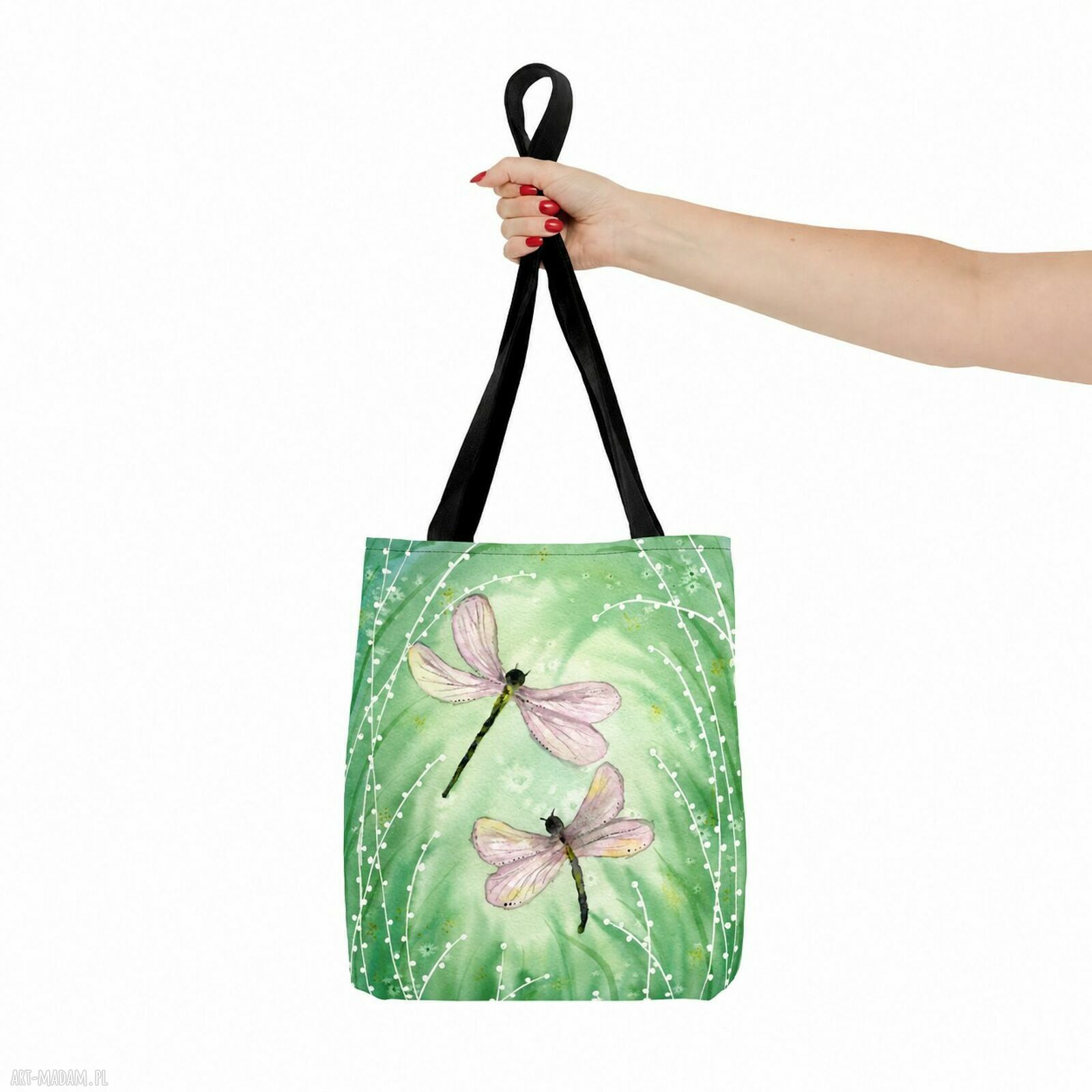 Torba Ważki - handmade shopper z autorskim nadrukiem akwarela