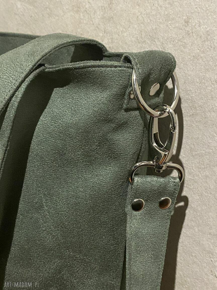 Torba na ramię L - zielona Alcantra (eko zamsz) wegańska - worek handmade