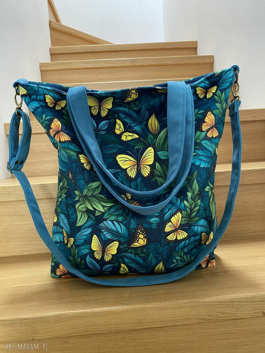 Torba na ramię XXL hobo - print motyle wegańska, ręcznie robiona