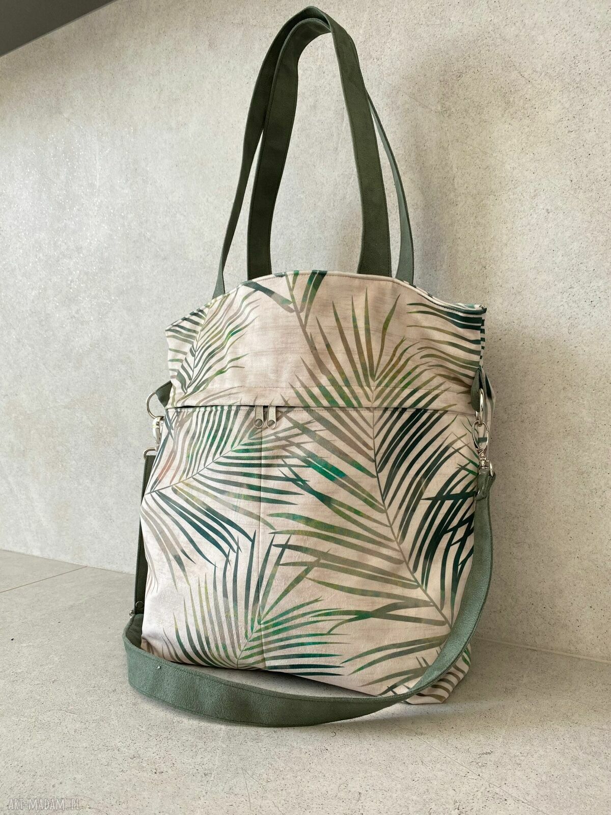 Torba na ramię w liście palmy - welur wegański handmade