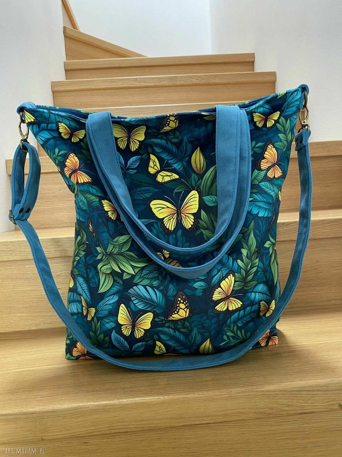 Torba na ramię XXL - welurowy print Motyle