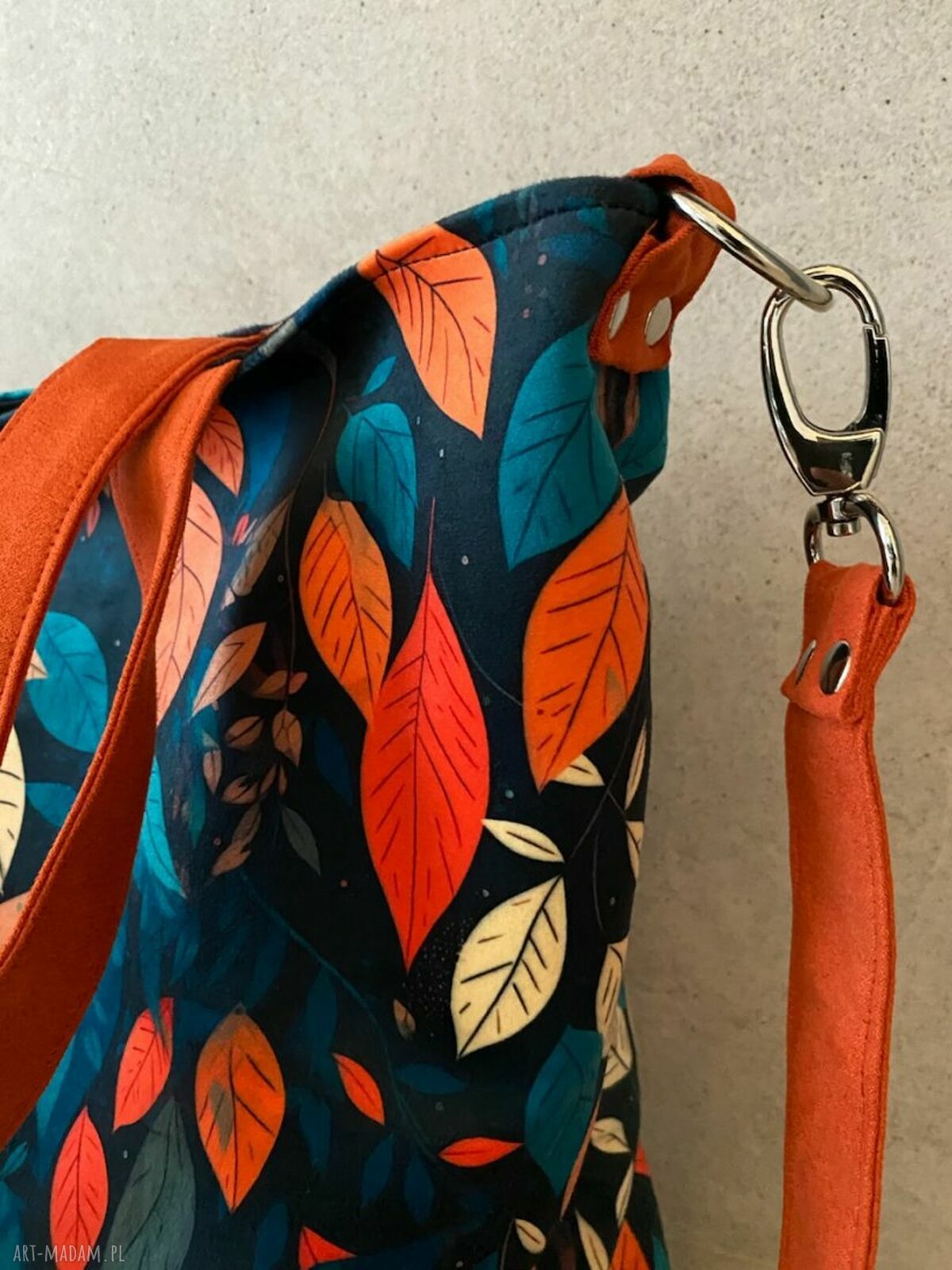 Torba na ramię XXL - print Jesień, wegańska welurowa