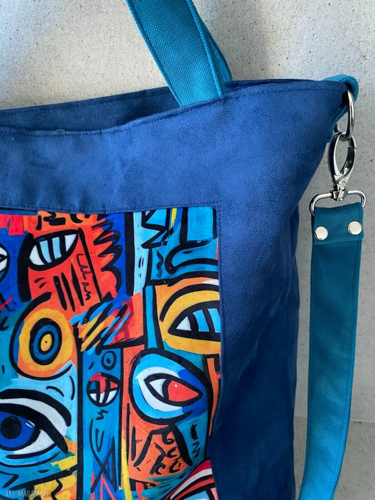 Torba na ramię Kubizm - welur i Alcantra