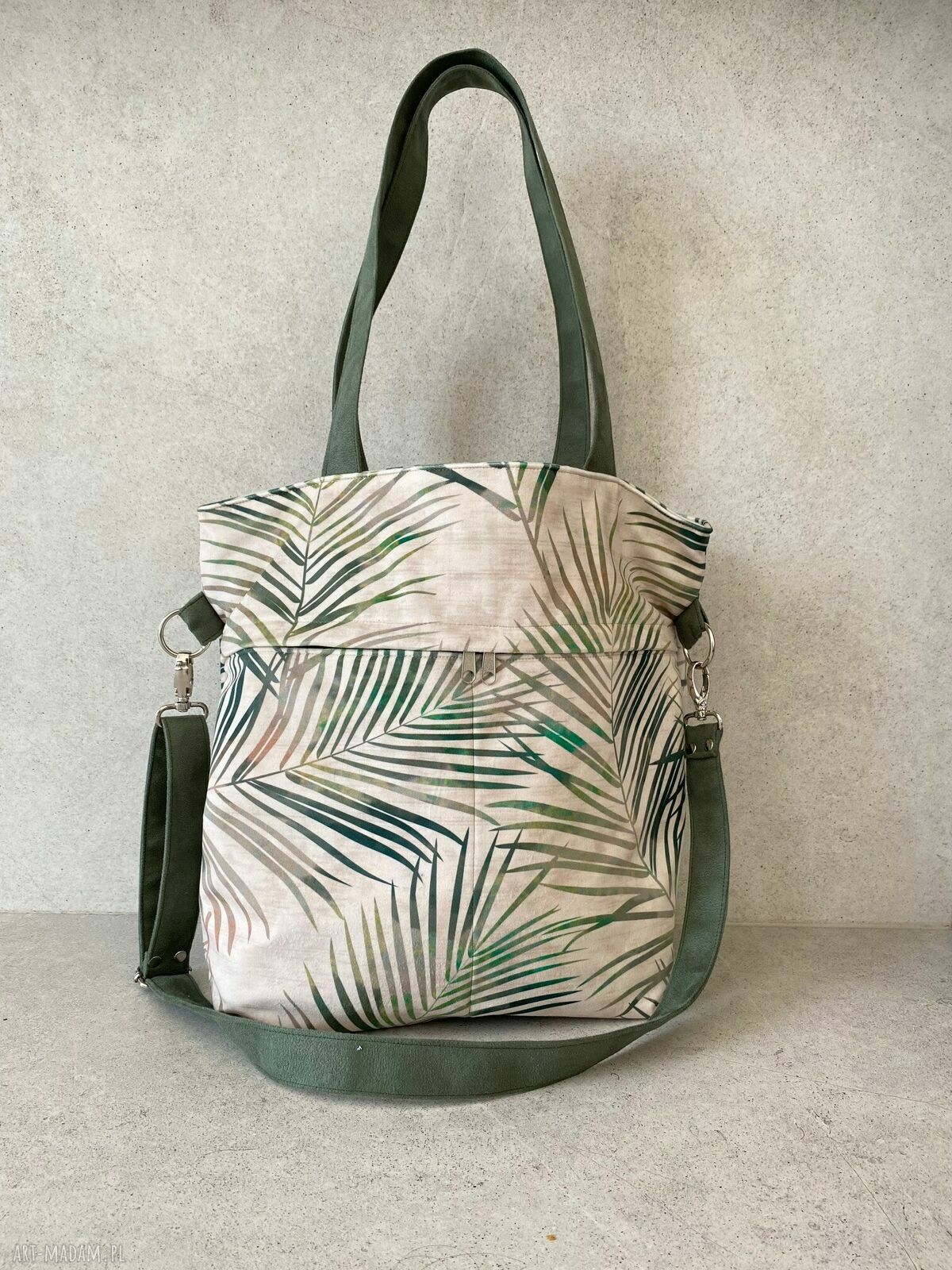 Torba na ramię w liście palmy - welur wegański handmade
