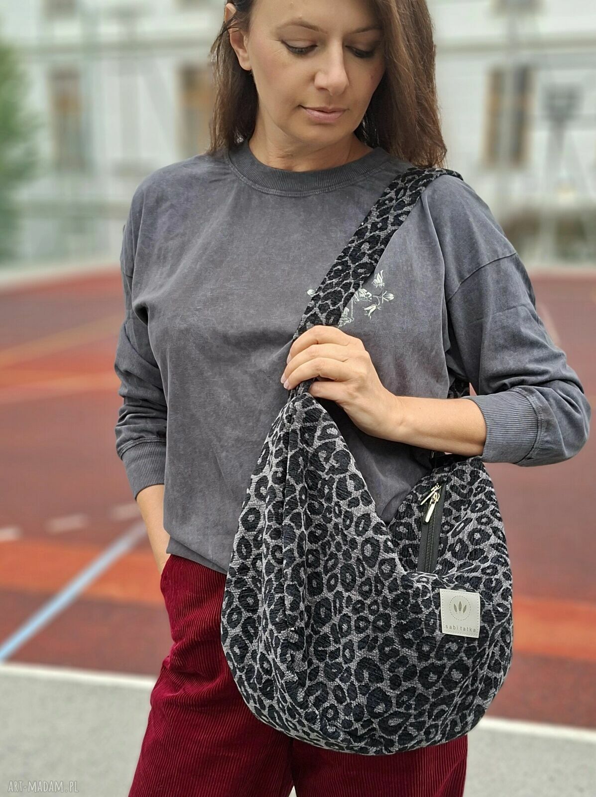 Torba worek z żakardowej tkaniny w panterkę - szara