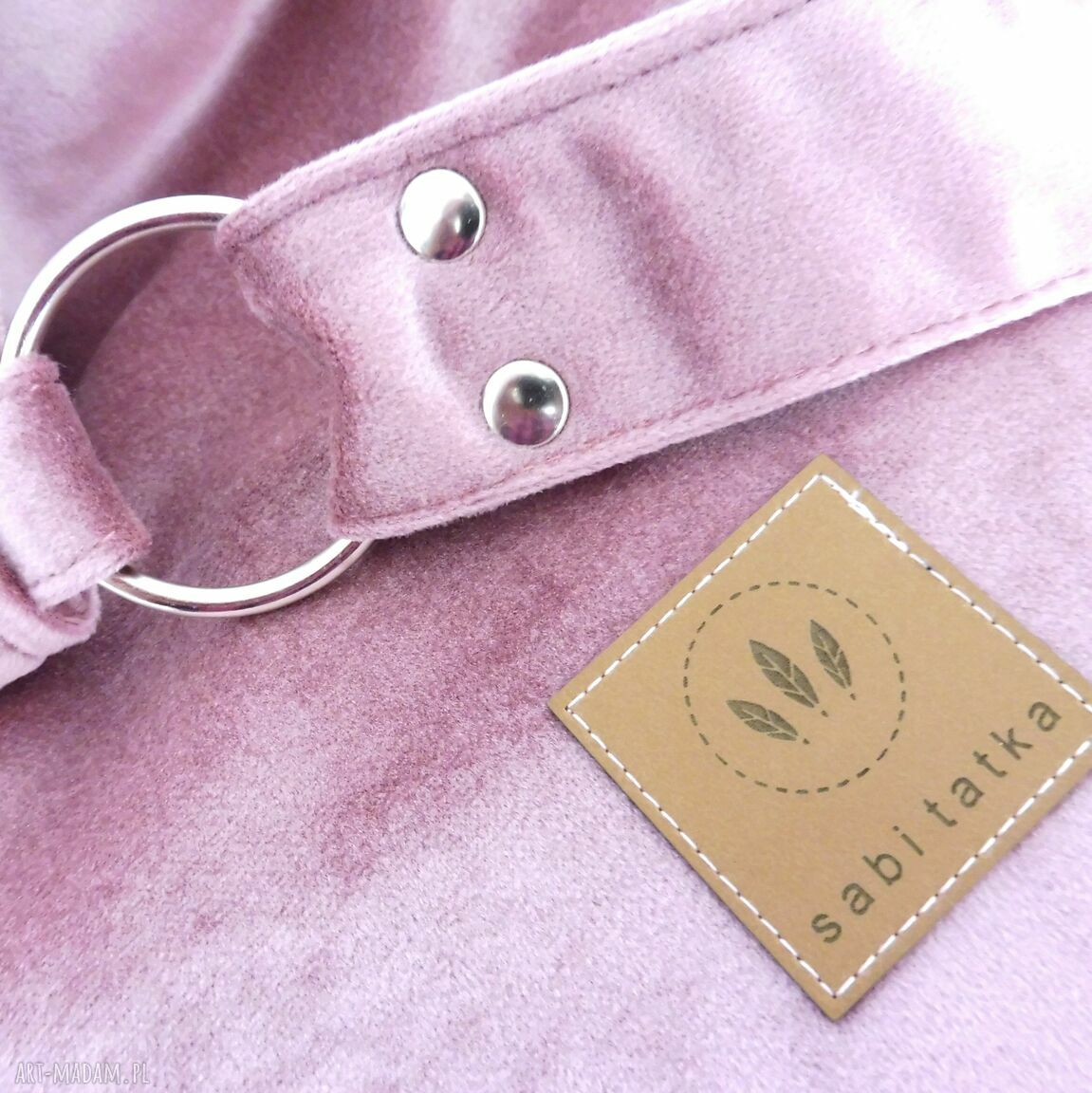Ręcznie robiona welurowa torba worek Baby Pink na ramię
