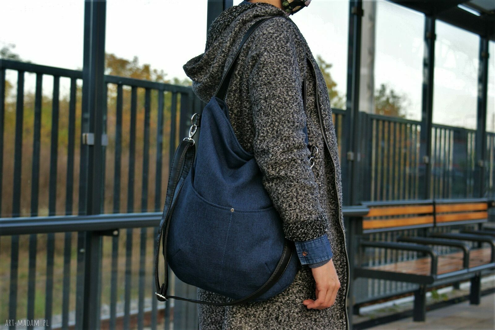Workówka plecionka granat vegan torba torebka boho hobo casual