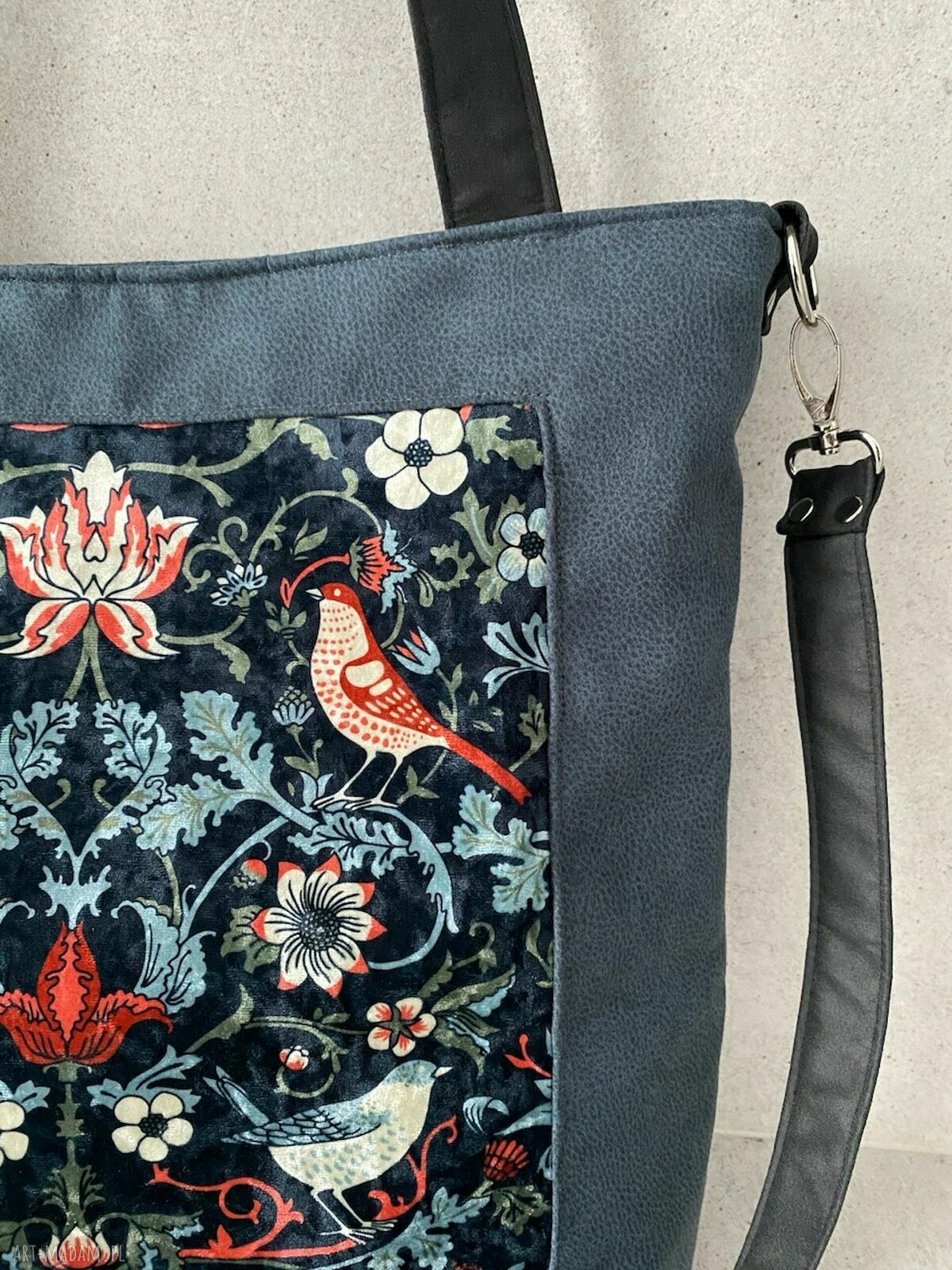 Torba na ramię XXL - ornament z ptaszkami