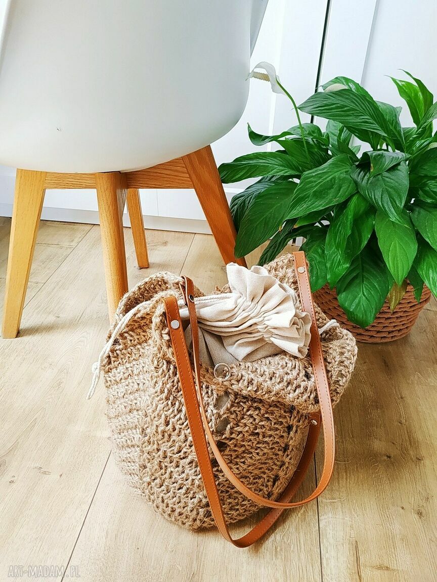Torba z juty na ramię Tulip Bag z lnianym woreczkiem